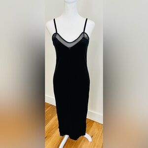 GAP BODY Velvet Slip Dress Mesh Neckline Adjustable Strap Side Slit Black XS NWT